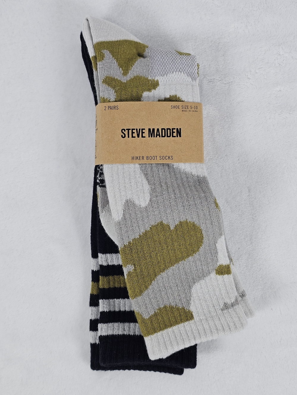 Steve Madden Women's Olive Camo & Black Striped Hiker Socks - 2 Pack